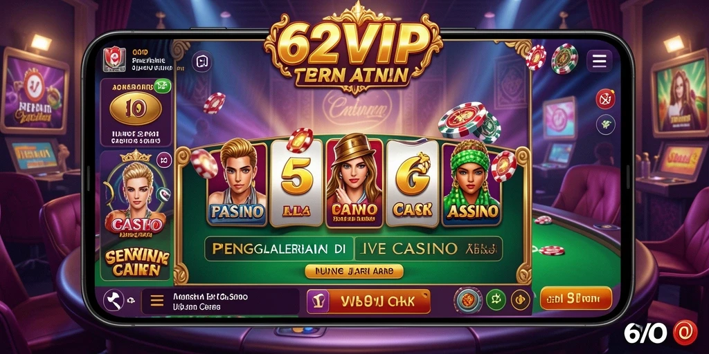 Gameplay seru di 62VIP dengan dealer langsung.