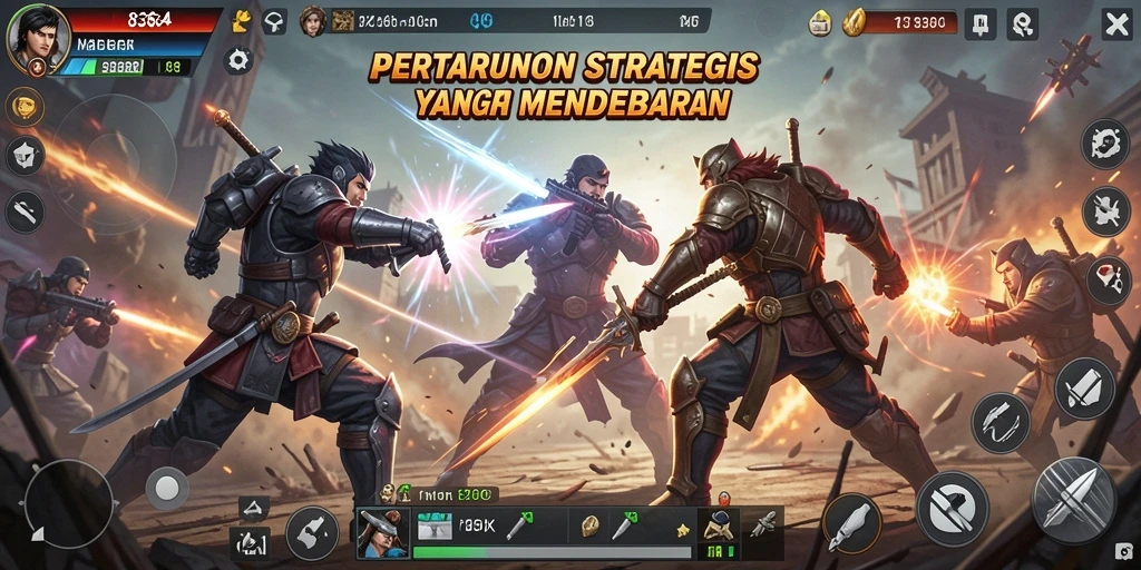 Tangkapan layar menampilkan aksi pertarungan strategi dalam 8364.