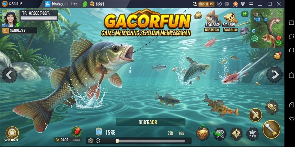 Tampilan gameplay GACORFUN menampilkan aksi memancing yang mendebarkan.