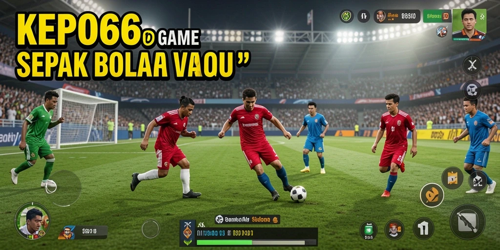 Tampilan gameplay KEPO66 dengan aksi seru di lapangan sepak bola.