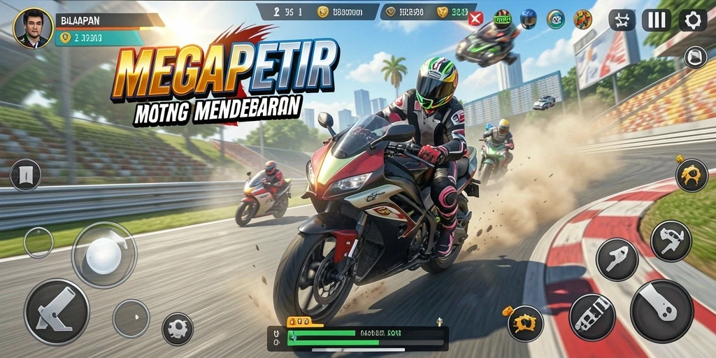 Gameplay balapan motor yang seru di MEGAPETIR.
