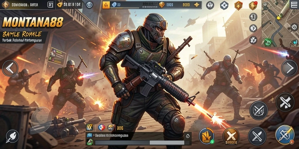 Tangkapan layar gameplay MONTANA88 menampilkan aksi seru Battle Royale.