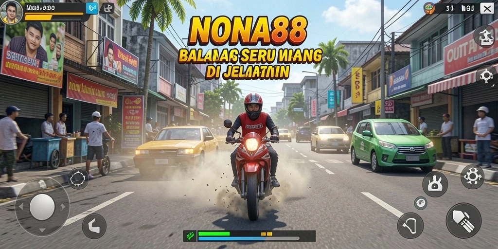 Screenshot gameplay NONA88 menampilkan balapan mendebarkan di trek yang indah.