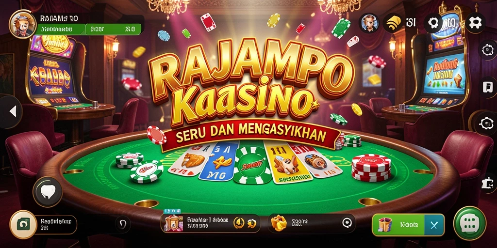 Screenshot gameplay RAJAMPO menampilkan suasana kasino yang memikat.