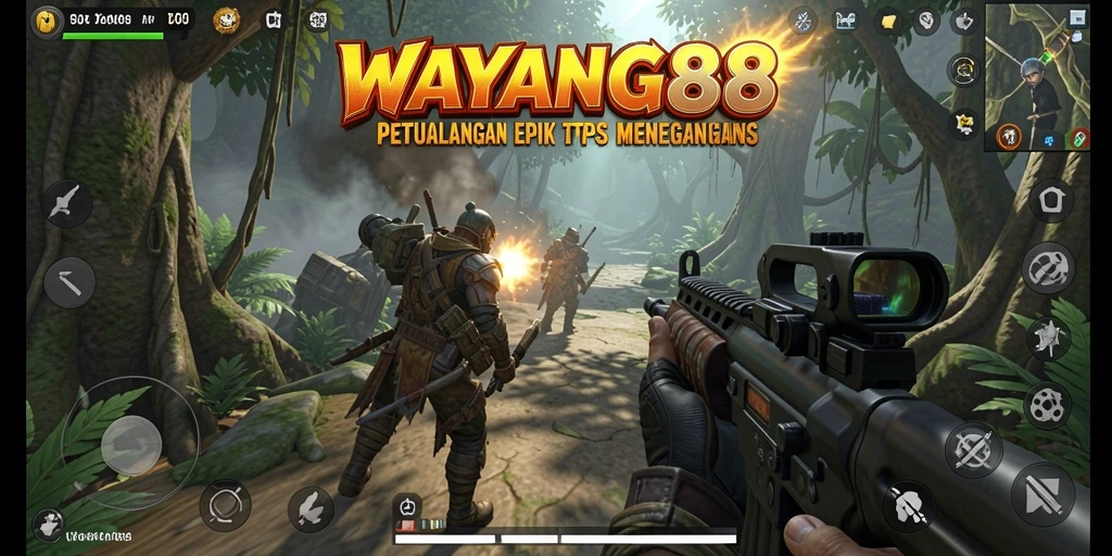 Screenshot utama WAYANG88 menampilkan aksi epik dalam gameplay TPS.