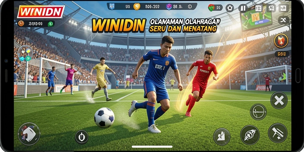 Screenshot utama WINIDN menampilkan gameplay olahraga yang mendebarkan.